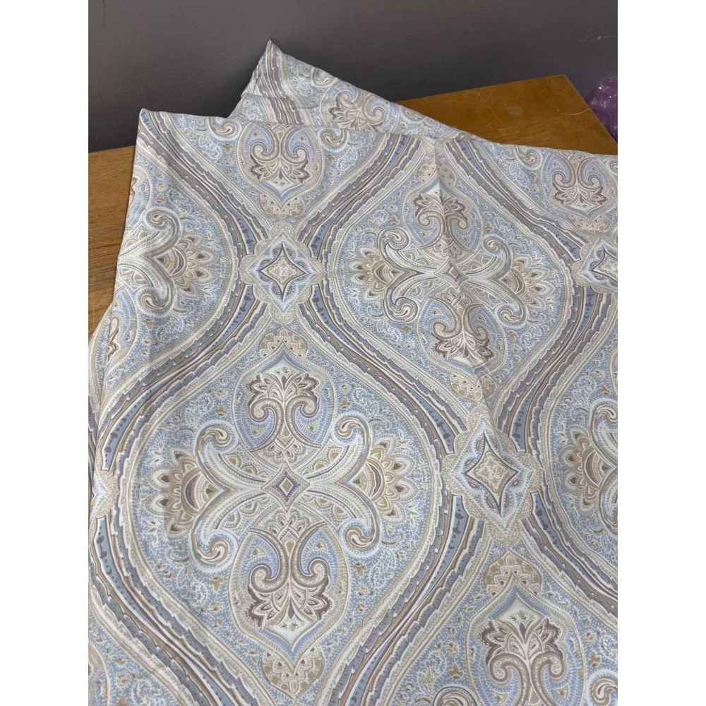 Cindy Crawford Style Blue Tan Paisley Medallion Cotton‎ Curtain Panels 2pc 42x84